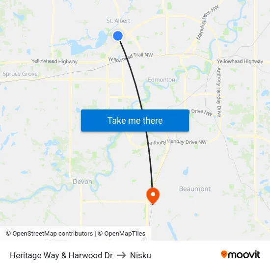 Heritage Way & Harwood Dr to Nisku map