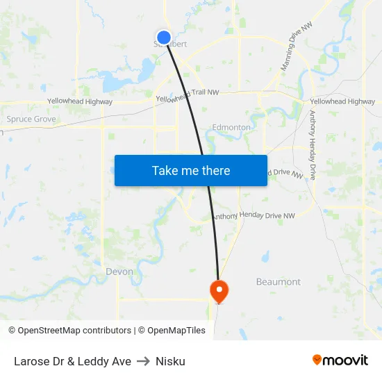 Larose Dr & Leddy Ave to Nisku map