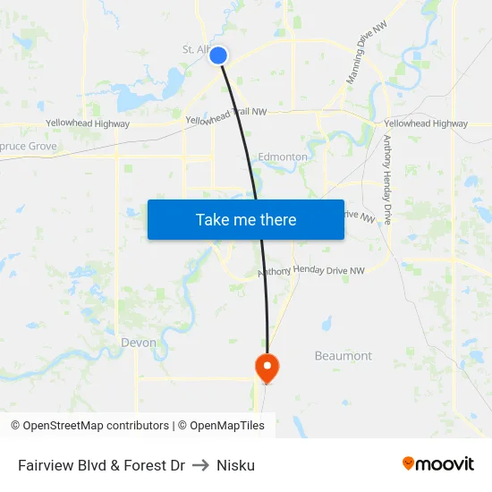 Fairview Blvd & Forest Dr to Nisku map