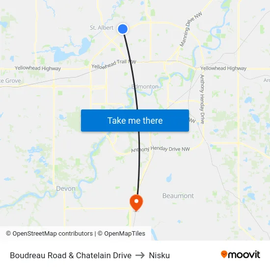 Boudreau Road & Chatelain Drive to Nisku map