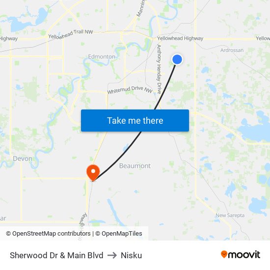 Sherwood Dr & Main Blvd to Nisku map