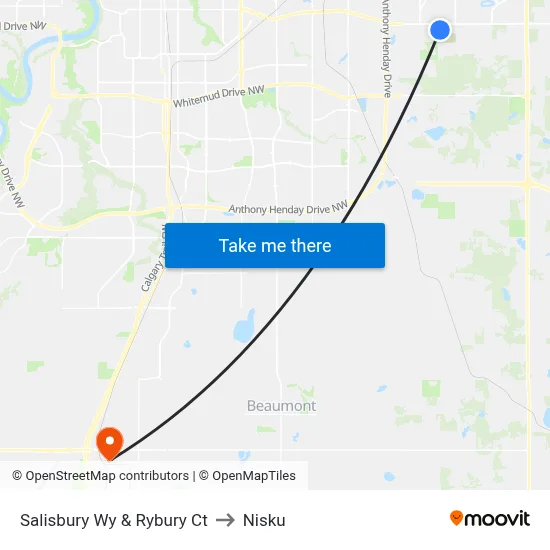 Salisbury Wy & Rybury Ct to Nisku map