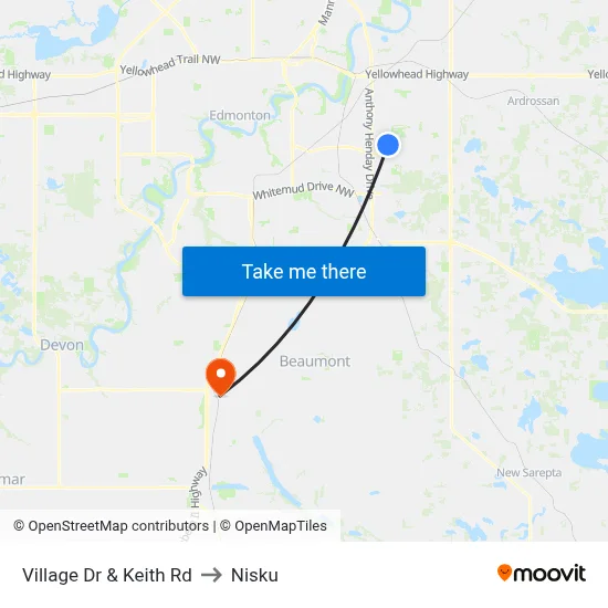Village Dr & Keith Rd to Nisku map