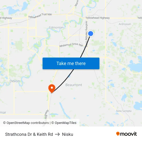 Strathcona Dr & Keith Rd to Nisku map