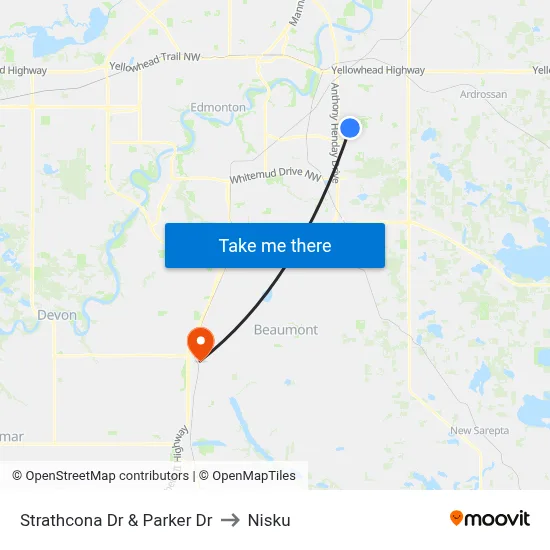 Strathcona Dr & Parker Dr to Nisku map
