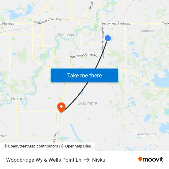 Woodbridge Wy & Wells Point Ln to Nisku map