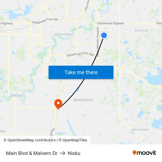 Main Blvd & Malvern Dr to Nisku map