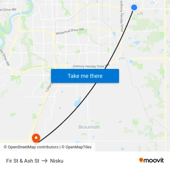 Fir St & Ash St to Nisku map