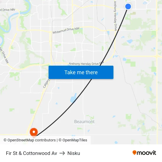 Fir St & Cottonwood Av to Nisku map