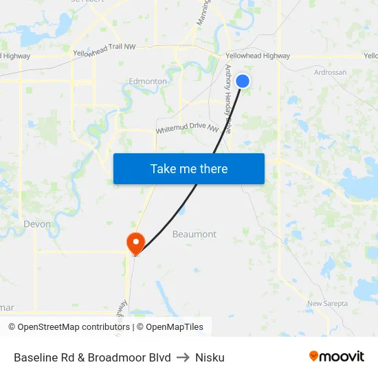 Baseline Rd & Broadmoor Blvd to Nisku map