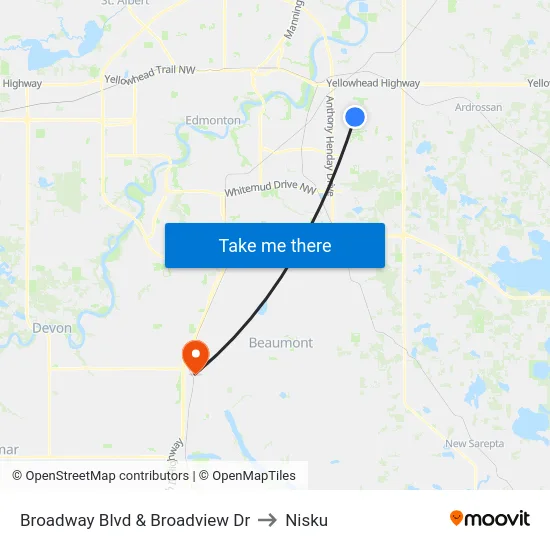 Broadway Blvd & Broadview Dr to Nisku map