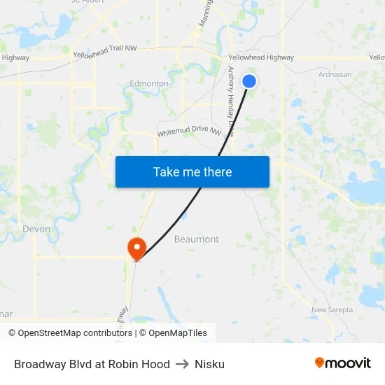 Broadway Blvd at Robin Hood to Nisku map