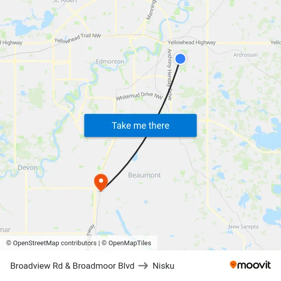 Broadview Rd & Broadmoor Blvd to Nisku map