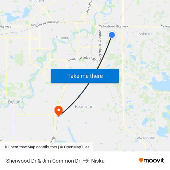 Sherwood Dr & Jim Common Dr to Nisku map