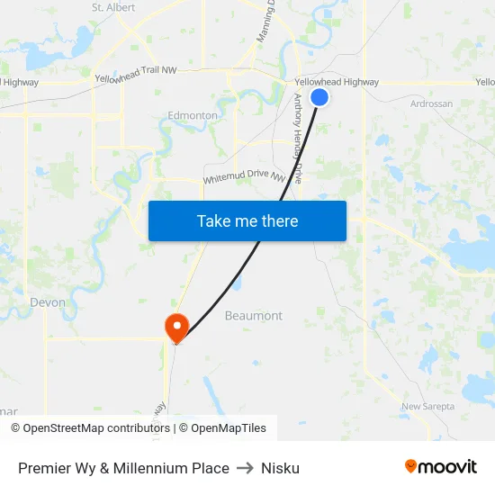 Premier Wy & Millennium Place to Nisku map
