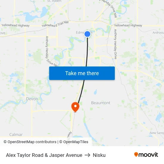 Alex Taylor Road & Jasper Avenue to Nisku map