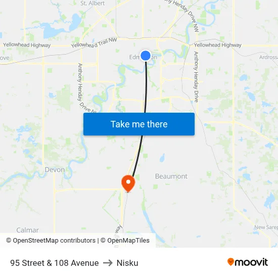 95 Street & 108 Avenue to Nisku map