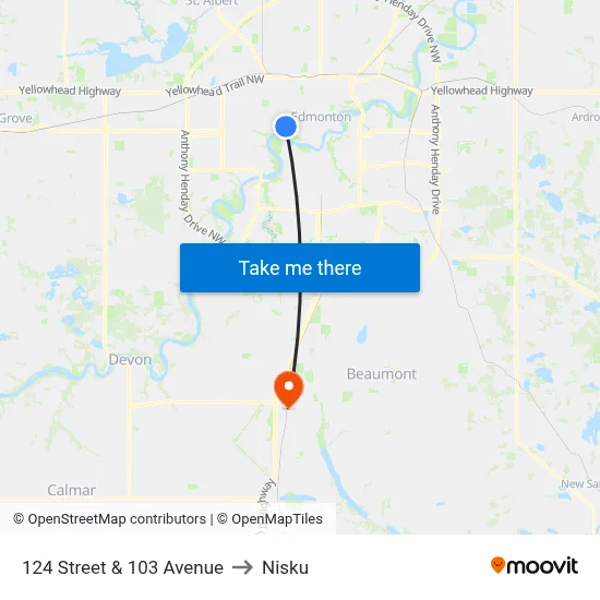 124 Street & 103 Avenue to Nisku map