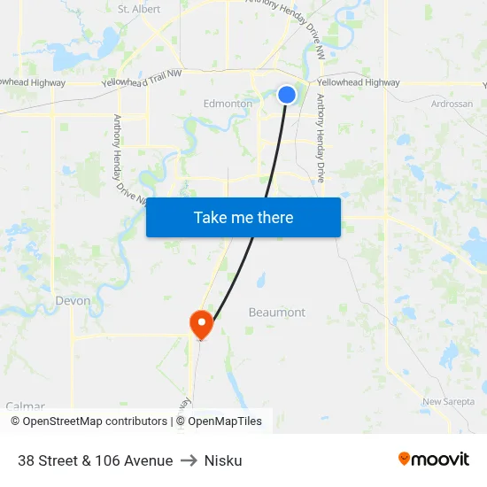 38 Street & 106 Avenue to Nisku map