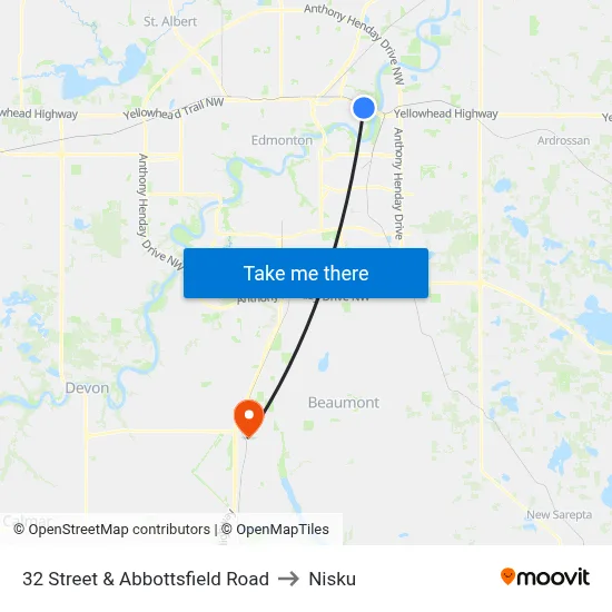 32 Street & Abbottsfield Road to Nisku map