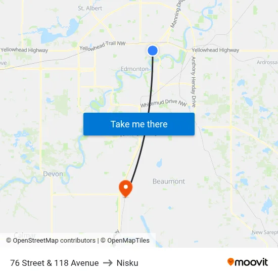 76 Street & 118 Avenue to Nisku map
