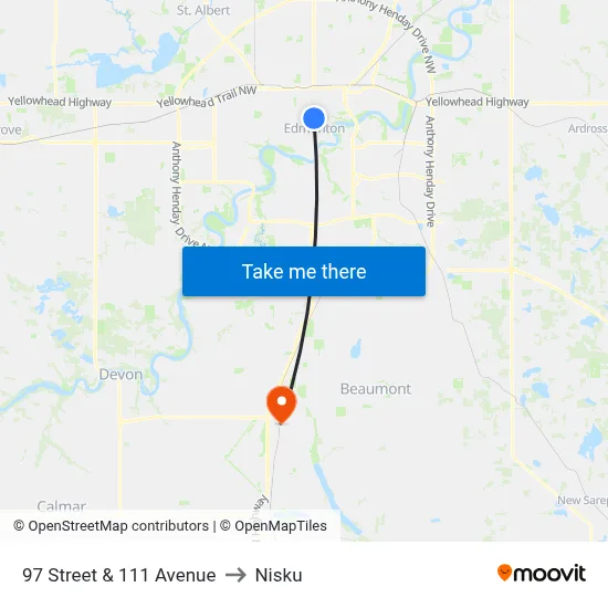97 Street & 111 Avenue to Nisku map