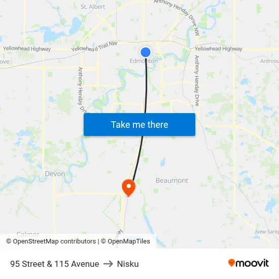 95 Street & 115 Avenue to Nisku map
