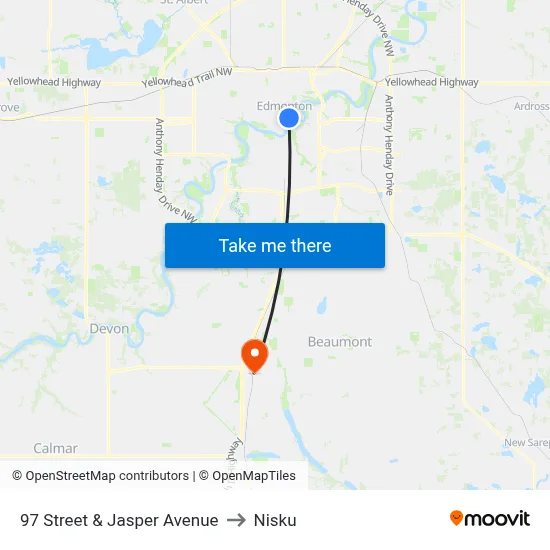 97 Street & Jasper Avenue to Nisku map