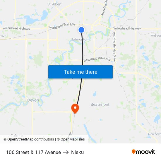 106 Street & 117 Avenue to Nisku map