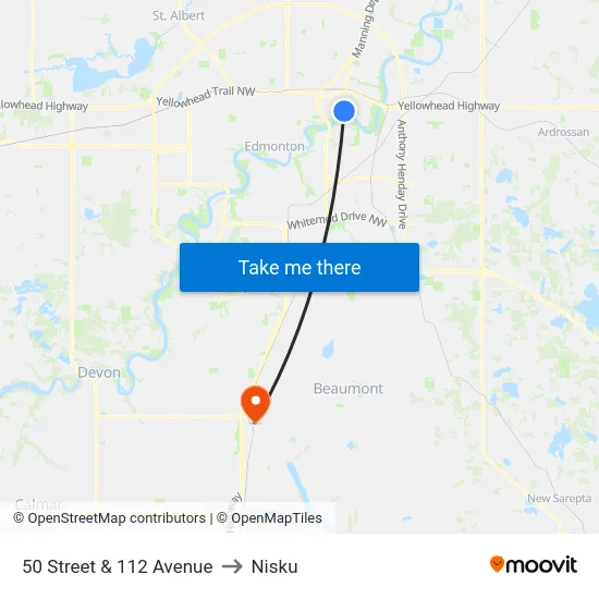 50 Street & 112 Avenue to Nisku map