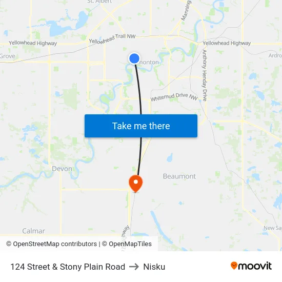 124 Street & Stony Plain Road to Nisku map