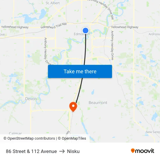 86 Street & 112 Avenue to Nisku map