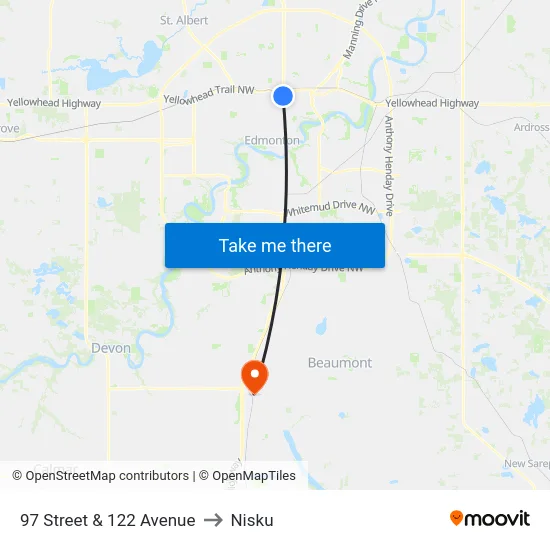 97 Street & 122 Avenue to Nisku map