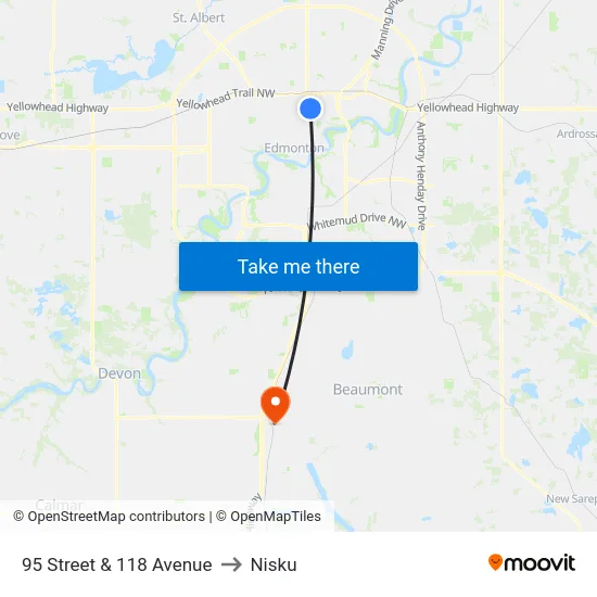 95 Street & 118 Avenue to Nisku map