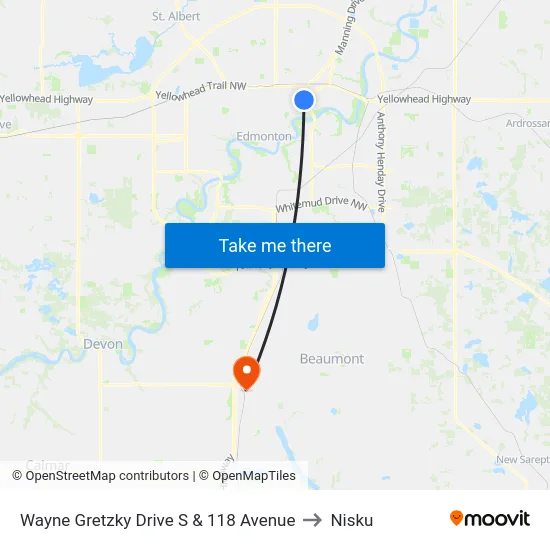 Wayne Gretzky Drive S & 118 Avenue to Nisku map