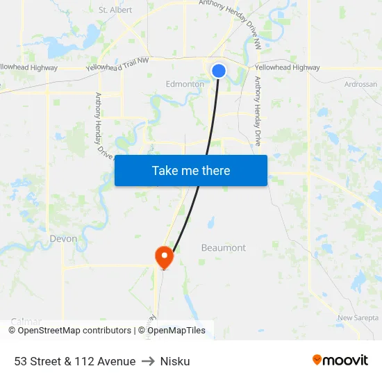 53 Street & 112 Avenue to Nisku map