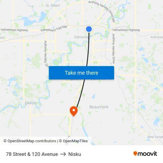 78 Street & 120 Avenue to Nisku map