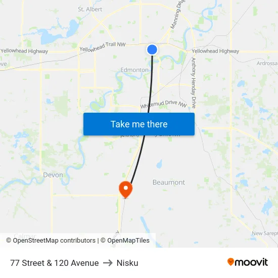 77 Street & 120 Avenue to Nisku map