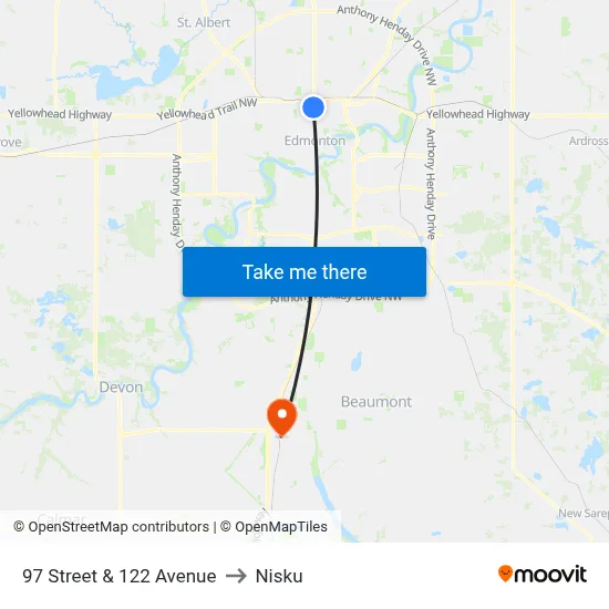 97 Street & 122 Avenue to Nisku map