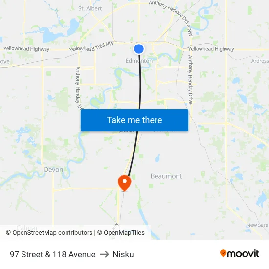 97 Street & 118 Avenue to Nisku map