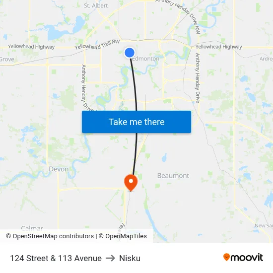 124 Street & 113 Avenue to Nisku map