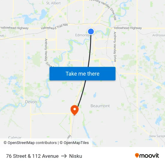 76 Street & 112 Avenue to Nisku map