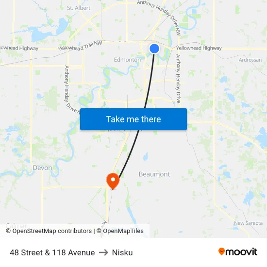 48 Street & 118 Avenue to Nisku map