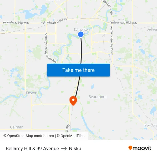Bellamy Hill & 99 Avenue to Nisku map