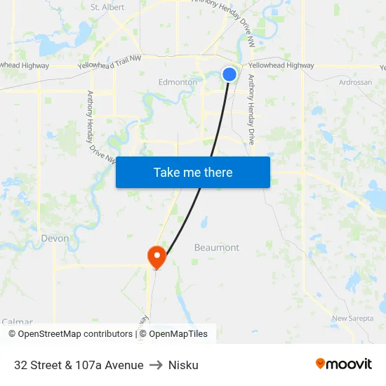 32 Street & 107a Avenue to Nisku map