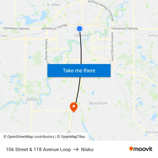 106 Street & 118 Avenue Loop to Nisku map