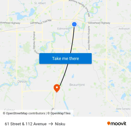 61 Street & 112 Avenue to Nisku map
