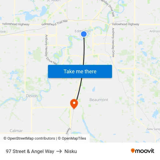 97 Street & Angel Way to Nisku map