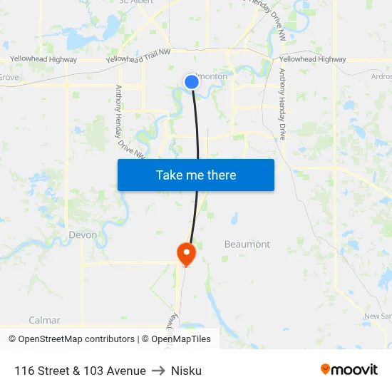 116 Street & 103 Avenue to Nisku map