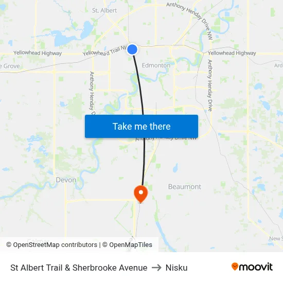 St Albert Trail & Sherbrooke Avenue to Nisku map